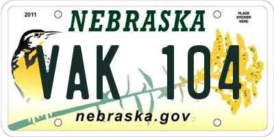NE license plate VAK104