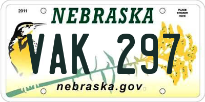 NE license plate VAK297