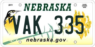 NE license plate VAK335