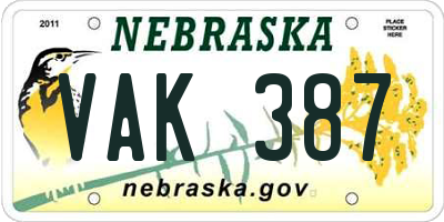 NE license plate VAK387