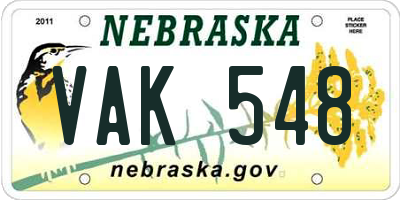 NE license plate VAK548