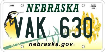 NE license plate VAK630