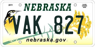 NE license plate VAK827