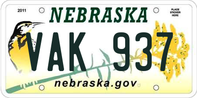 NE license plate VAK937
