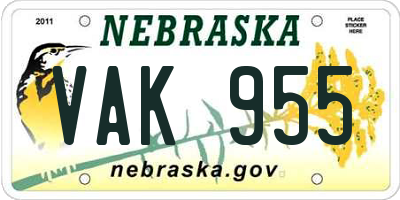NE license plate VAK955