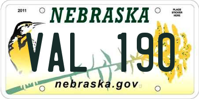 NE license plate VAL190