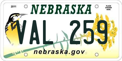 NE license plate VAL259