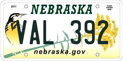 NE license plate VAL392