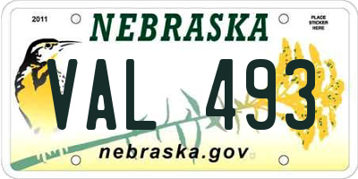NE license plate VAL493