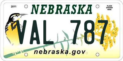 NE license plate VAL787
