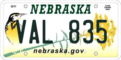NE license plate VAL835