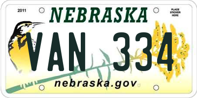 NE license plate VAN334