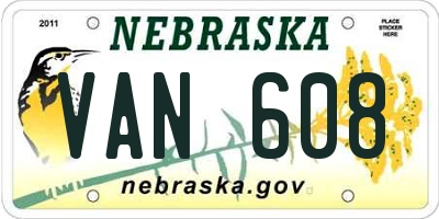 NE license plate VAN608