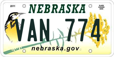 NE license plate VAN774