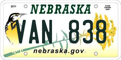 NE license plate VAN838