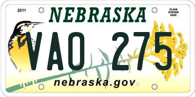 NE license plate VAO275