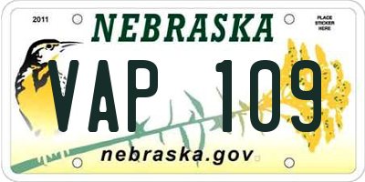 NE license plate VAP109