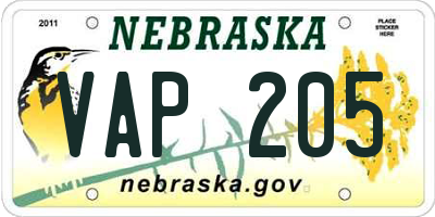 NE license plate VAP205
