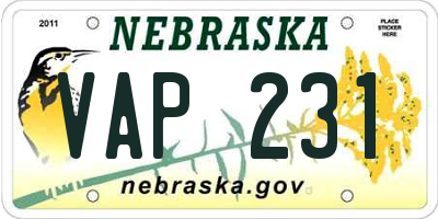 NE license plate VAP231