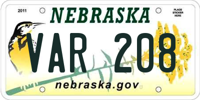 NE license plate VAR208