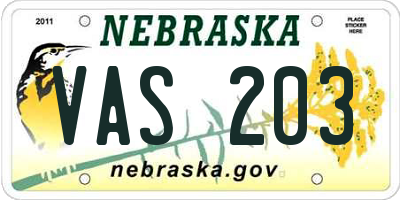 NE license plate VAS203