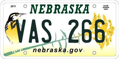 NE license plate VAS266