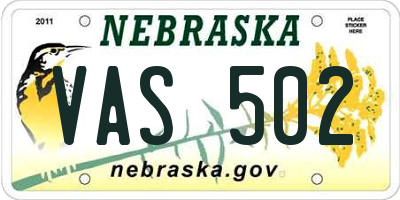 NE license plate VAS502