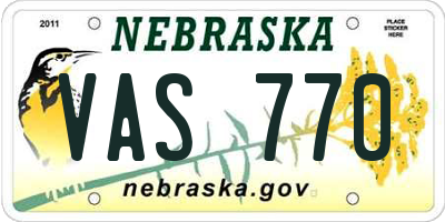 NE license plate VAS770
