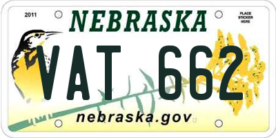 NE license plate VAT662