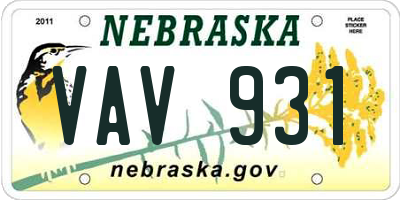 NE license plate VAV931