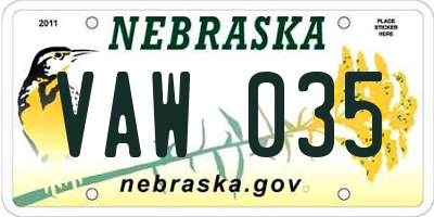 NE license plate VAW035
