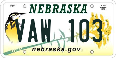 NE license plate VAW103