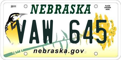NE license plate VAW645