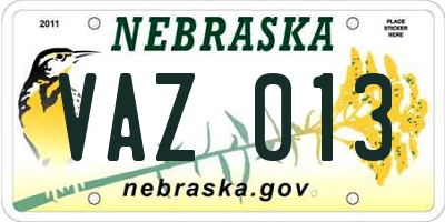 NE license plate VAZ013