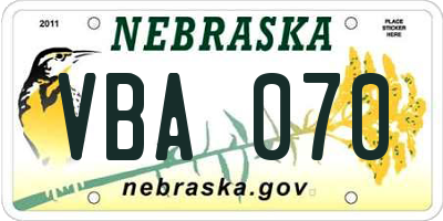 NE license plate VBA070
