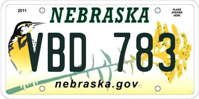 NE license plate VBD783