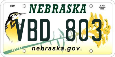 NE license plate VBD803