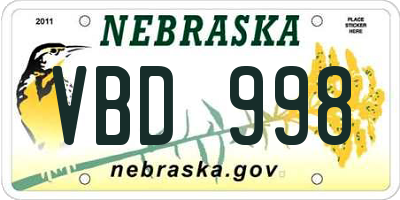 NE license plate VBD998