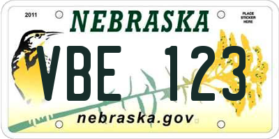 NE license plate VBE123