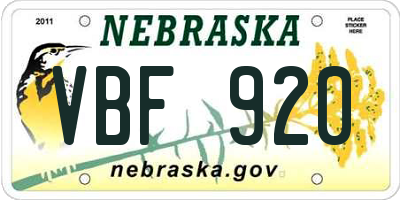 NE license plate VBF920