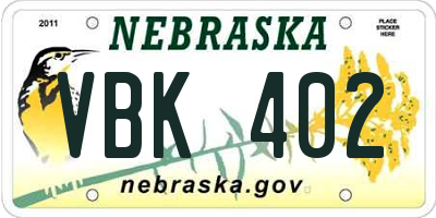 NE license plate VBK402