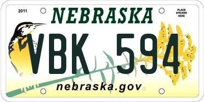 NE license plate VBK594