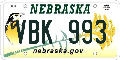 NE license plate VBK993