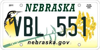 NE license plate VBL551