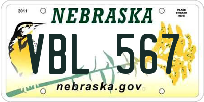 NE license plate VBL567