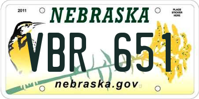 NE license plate VBR651