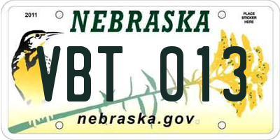 NE license plate VBT013