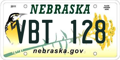NE license plate VBT128