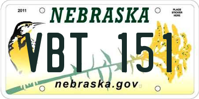 NE license plate VBT151