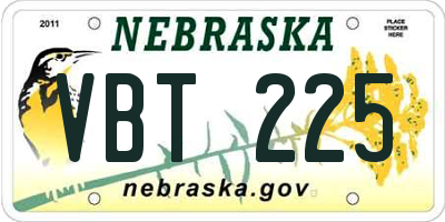 NE license plate VBT225